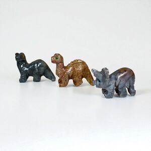 Hand Carved Dinosaurs Stone Soapstone Mini Figurines Lot Of 3 Made In Peru
